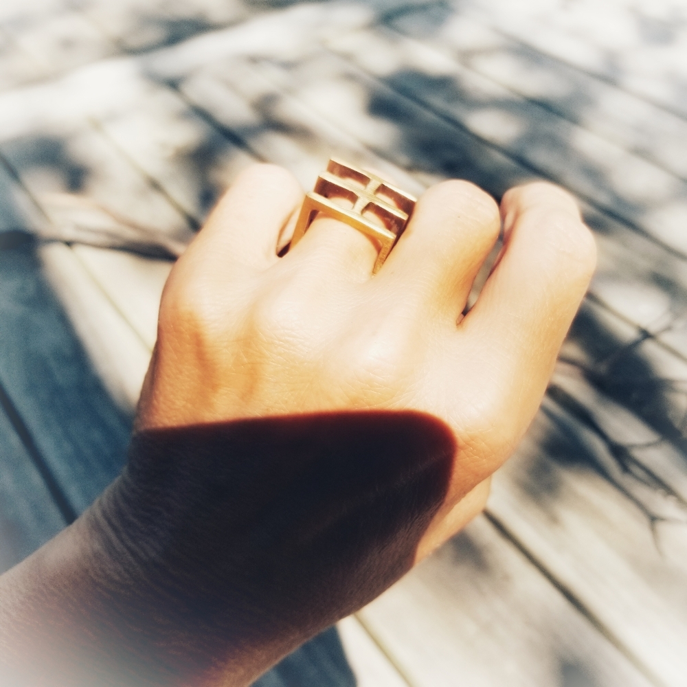 Big square cube brass ring  modern designer